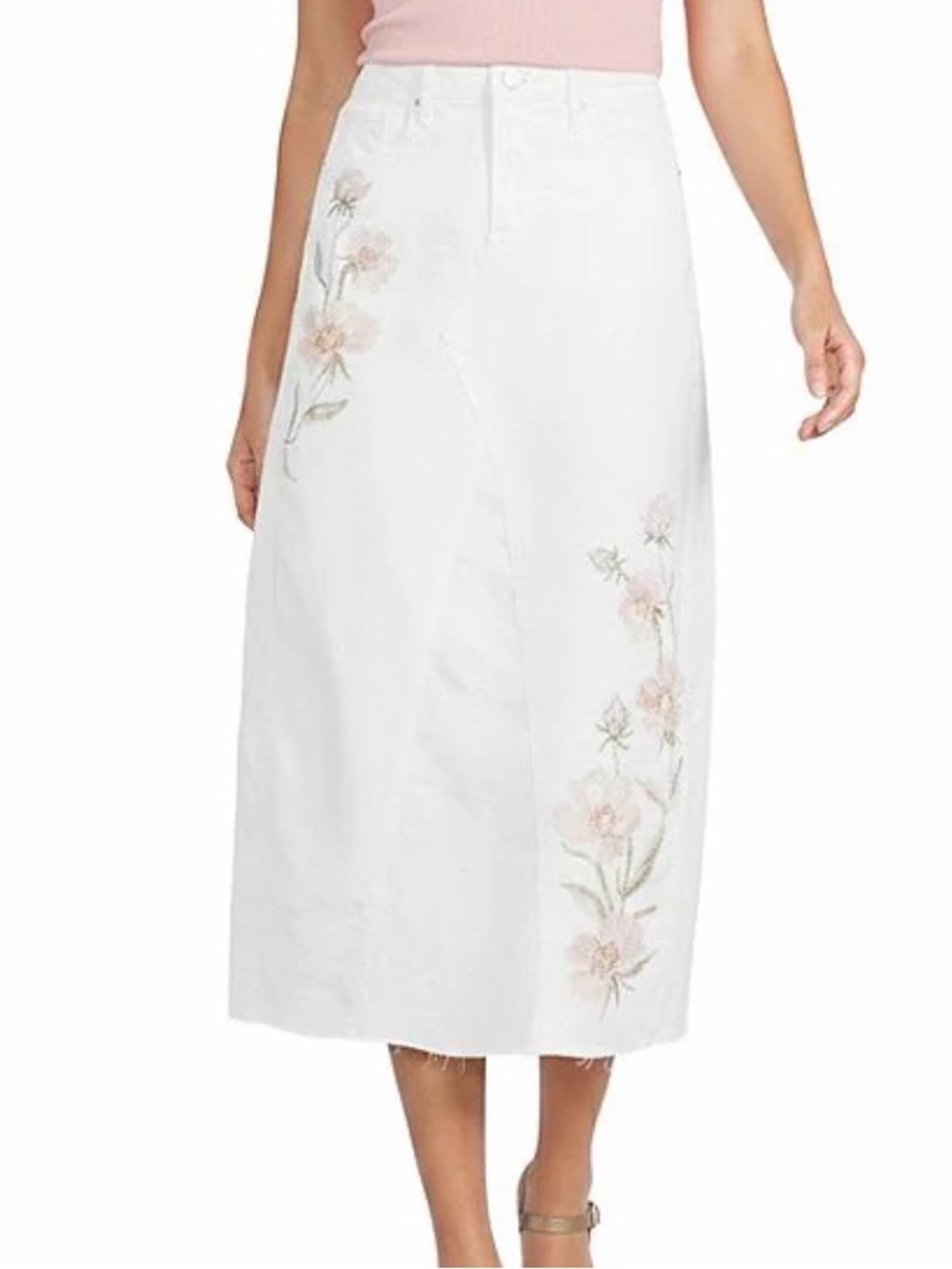 DRIFTWOOD White Maxi Skirt with Floral Embroidery
